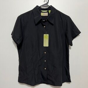 Cubavera Womens Short Sleeve Button Up Shirt Black Textured Size L NWT